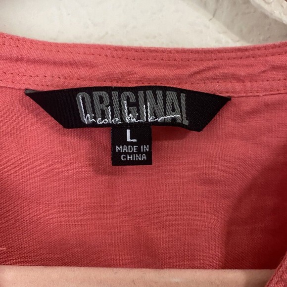 Nicole Miller Blouse Top Womens Large Linen Button Front Orange - Picture 6 of 8